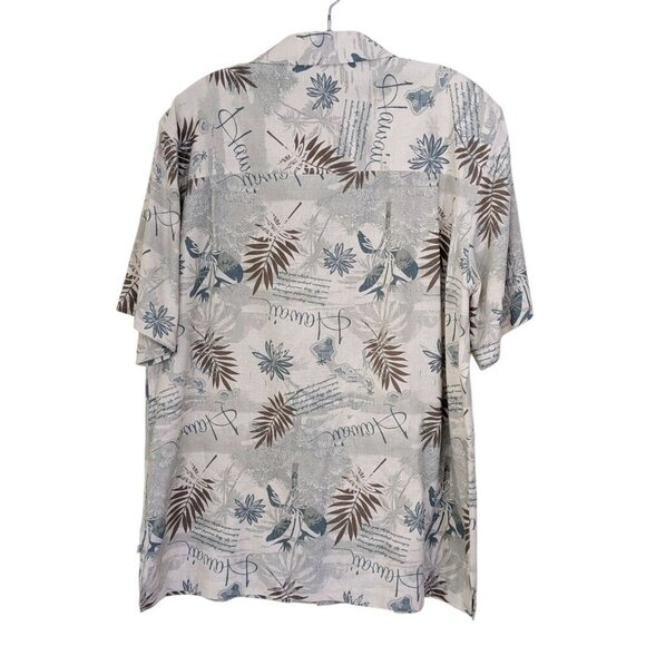 Solitude Mens M Hawaiian Shirt Washable Silk Sage Green Brown Leaf Island Resort - Picture 2 of 5